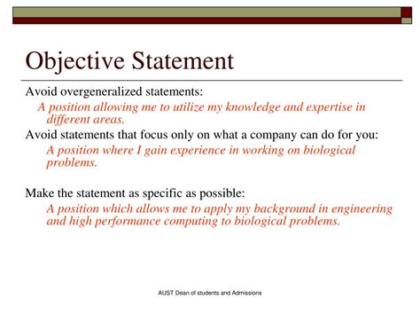 presentation objective statement examples