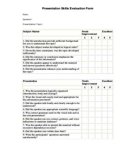 presentation skills evaluation template