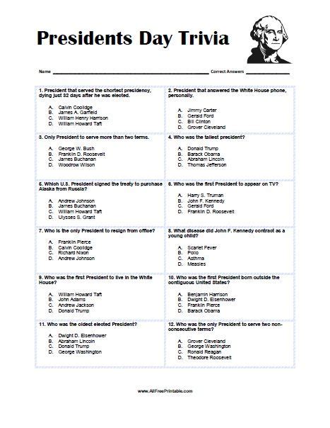 Discover Fun Facts With Presidents Day Trivia Printable