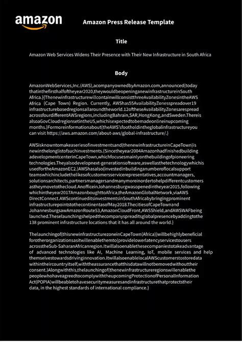 Press Release Template Amazon
