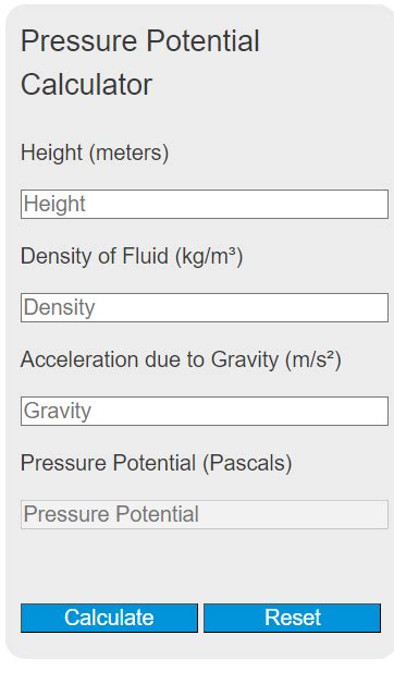 Pressure Potential Calculator