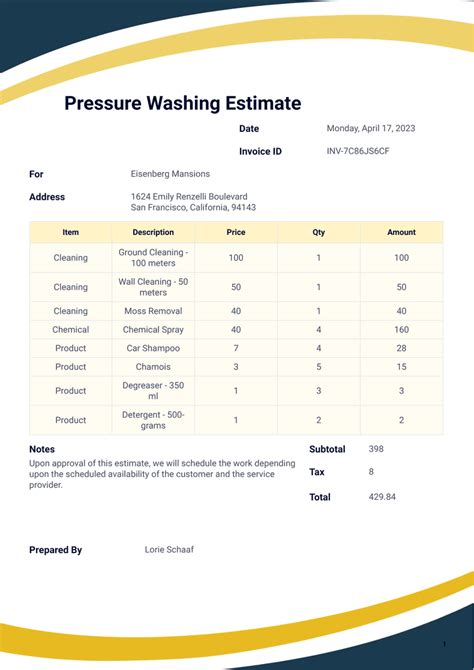 Pressure Washing Estimate Forms