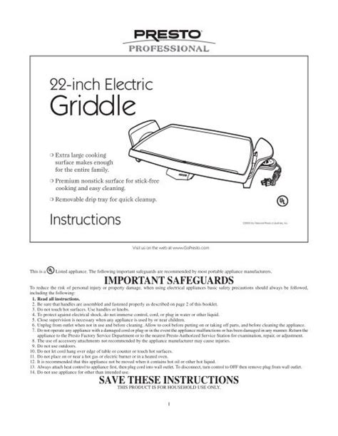 Presto Griddle Settings