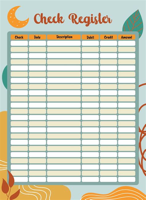 Pretty Printable Check Register Free