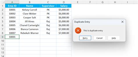 prevent double entry in excel