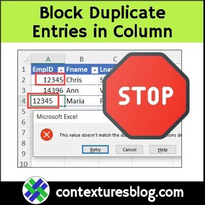 prevent duplicate entries in excel column
