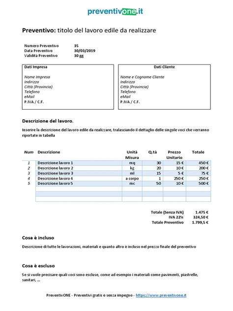 Preventivo Edile Modello
