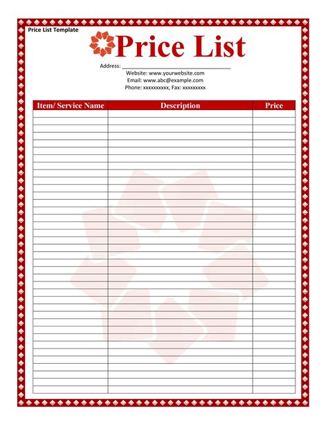 price list template free download