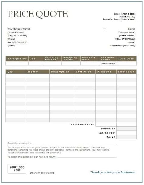 Price Quotation Format Template In 2023