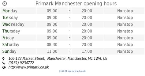 primark manchester opening hours