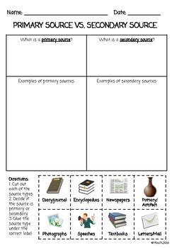 primary and secondary sources worksheet grade 6