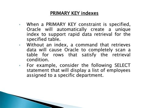 Primary Key Index Oracle