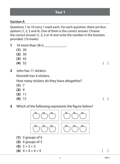 primary one maths questions printable template