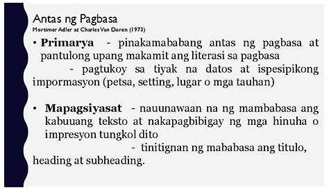 Mga Halimbawa Ng Primarya Antas Ng Pagbasa