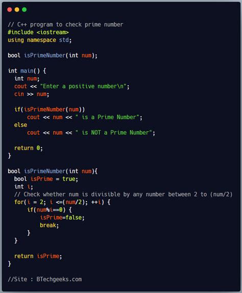 prime number in c++ using function