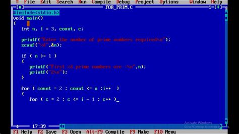 prime number program in c using nested for loop