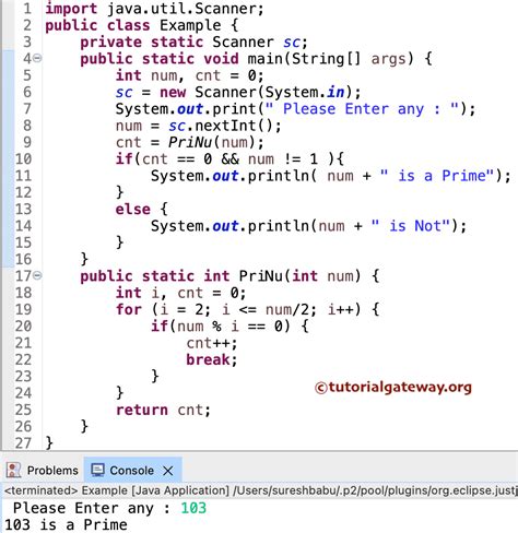 prime number program in java using function