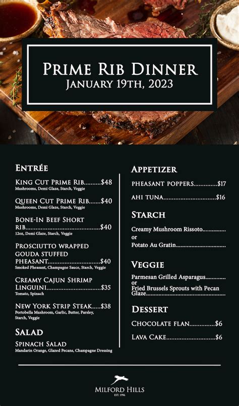 Prime Rib Roast Dinner Menu