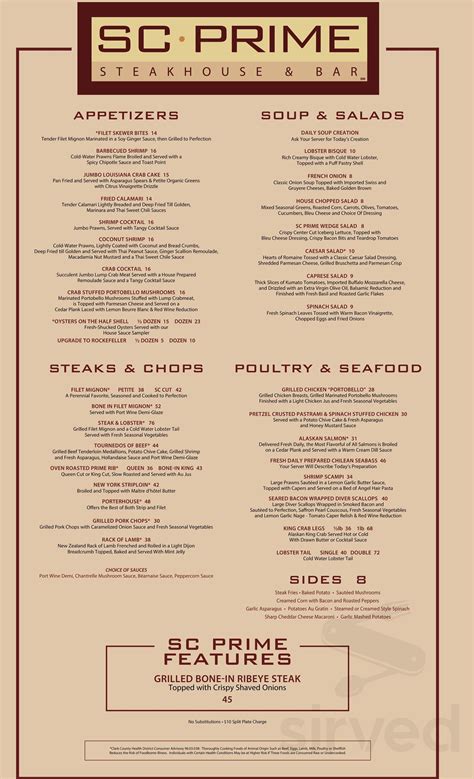 prime steakhouse menu with prices