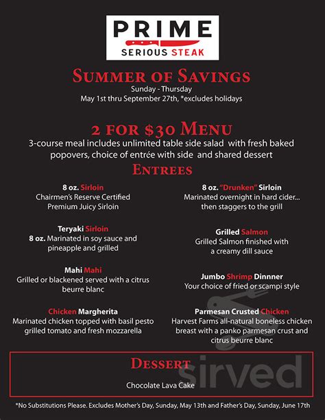 prime steakhouse price menu