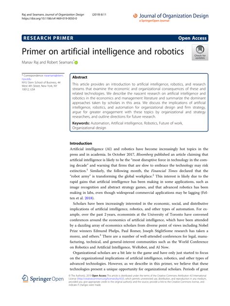 Primer On Artificial Intelligence And Robotics