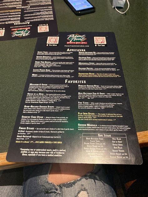 primetime sports bar menu