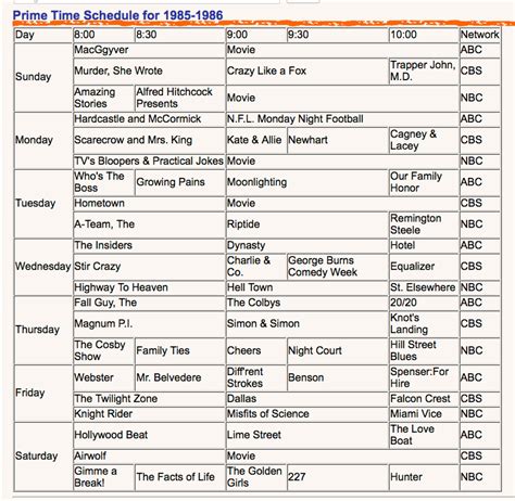 primetime tv schedule
