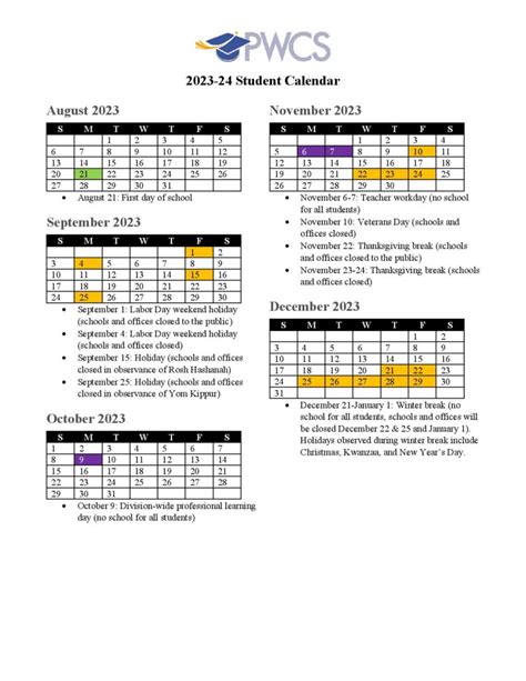 Prince William County School Calendar 2024-25