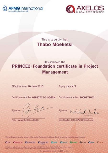 prince 2 foundation certificate