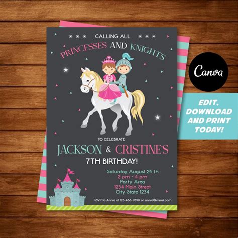 Princess and Knight Invitation Kids Birthday Party Zazzle