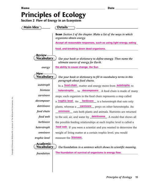 principles of ecology worksheet answers chapter 2