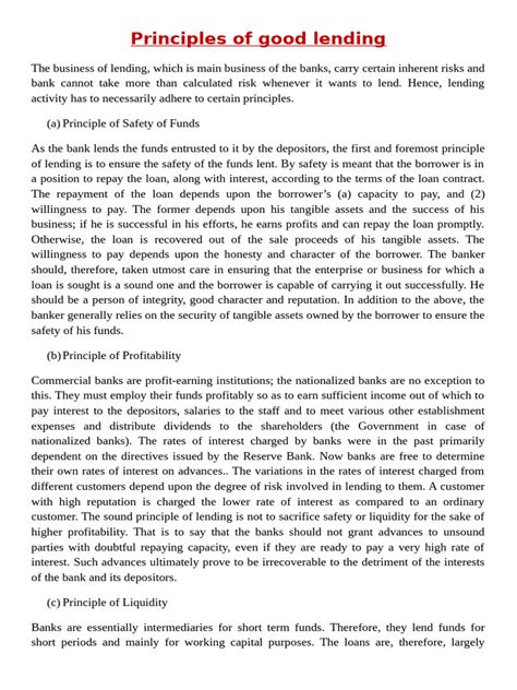 +14 Principles Of Good Lending More