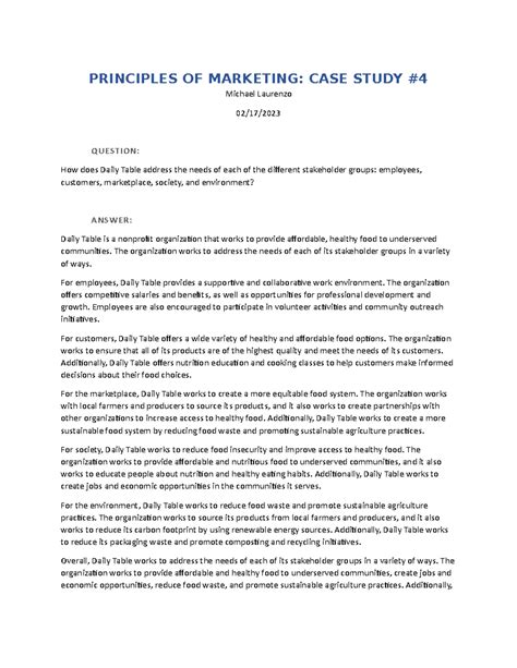 principles of marketing case study questions and answers
