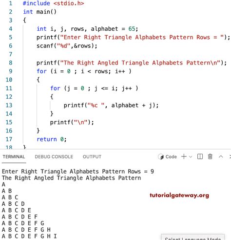 Print Pattern Of Alphabets In C