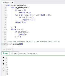 print prime numbers less than n in python