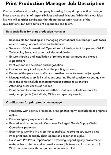 Print Production Manager Responsibilities