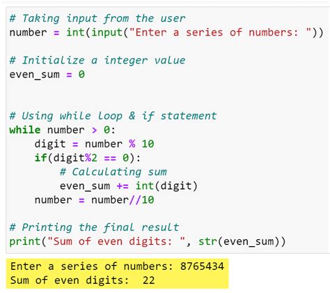 print sum of even numbers in python using while loop