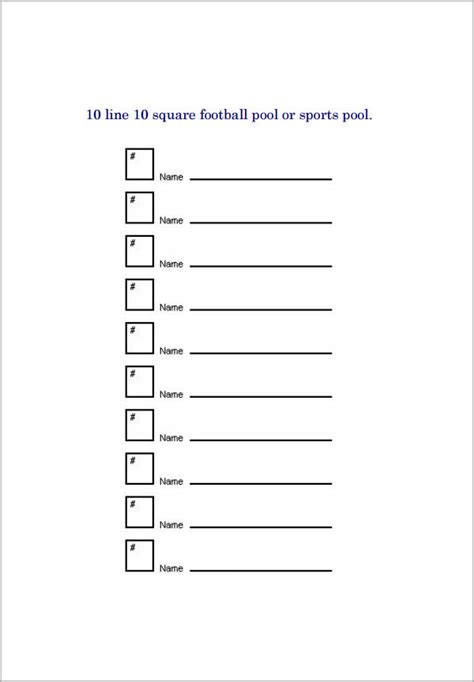 Printable 10 Line Football Pool – A Fun Way To Enjoy Football Season