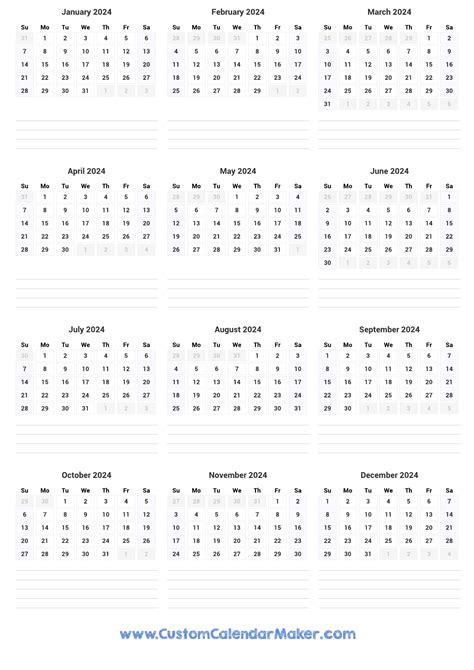 Printable 12 Month Calendar 2024