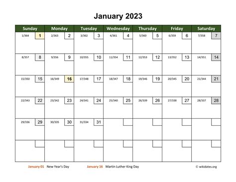 Printable 2023 Calendar With Day Numbers