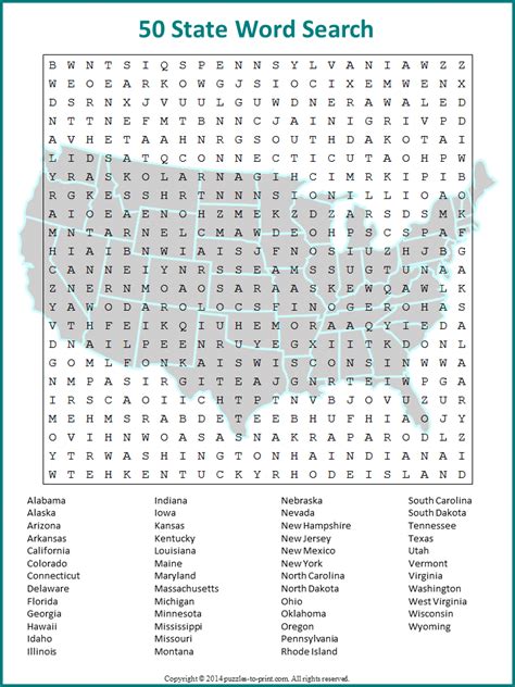 Printable 50 States Word Search: Fun And Educational