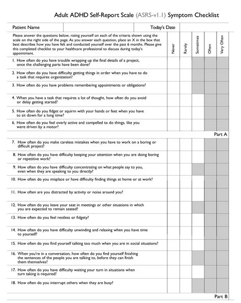 Printable Adhd Screening Test: A Comprehensive Guide