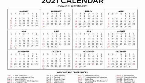 Free 2021 Yearly Calendar Template