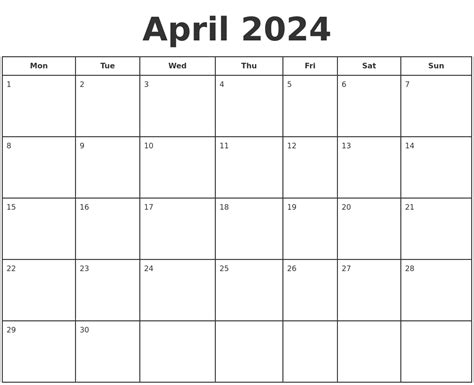 Printable April 2024 Calendar Pdf