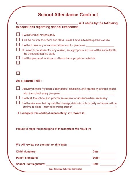 Student Attendance Contract Template HQ Printable Documents