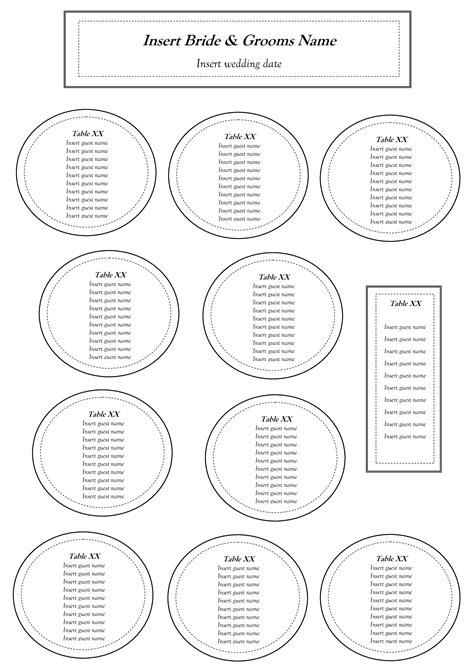 Wedding Seating Chart Editable PDF, Word, Excel