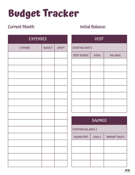 Printable Personal Budget Planner Templates Download PDF