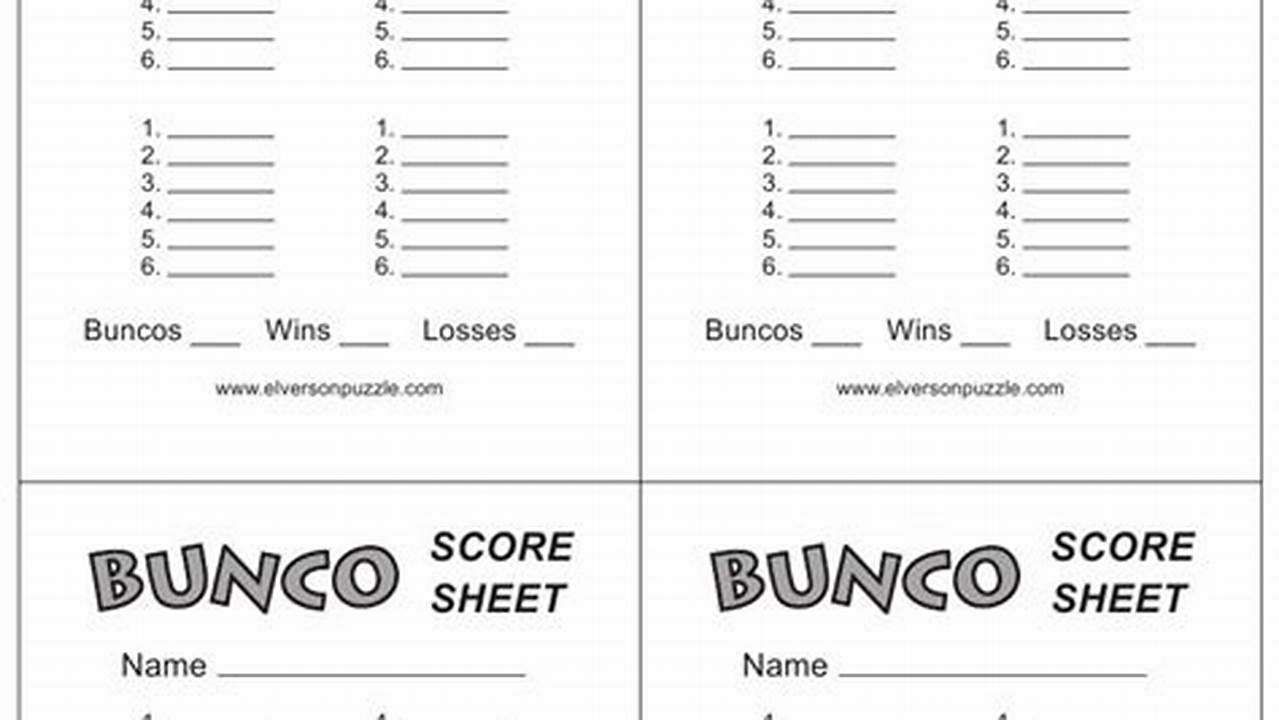 Printable Bunco Score Cards