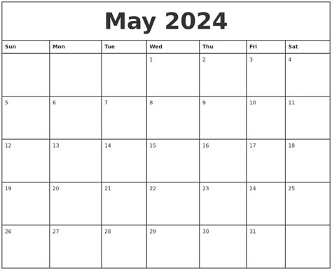 Printable Calendar For May 2024
