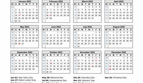 Free Download Printable Calendar 2022 with US Federal Holidays, one